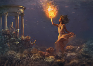 Картинка фэнтези магия девушка шар фон