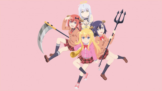 Обои картинки фото аниме, gabriel dropout, фон, взгляд, девушки