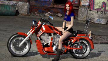 Картинка 3д+графика люди-авто мото+ people-+car+ +moto фон взгляд девушка