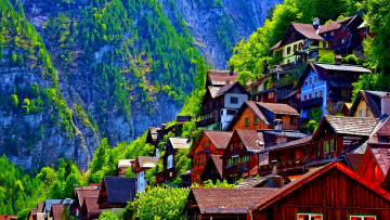 Картинка города гальштат+ австрия горы дома крыши