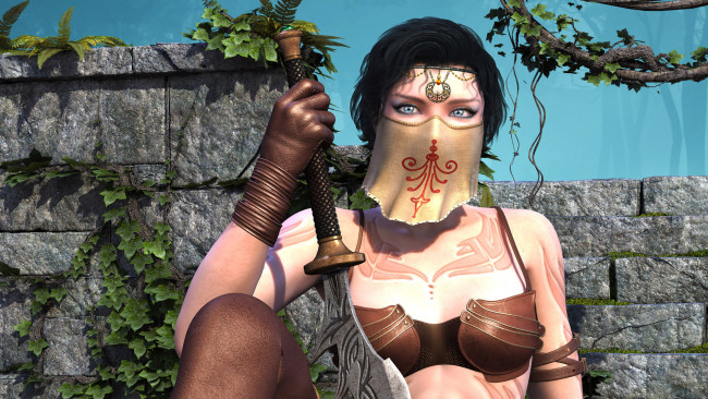 Обои картинки фото 3д графика, фантазия , fantasy, взгляд, девушка, фон