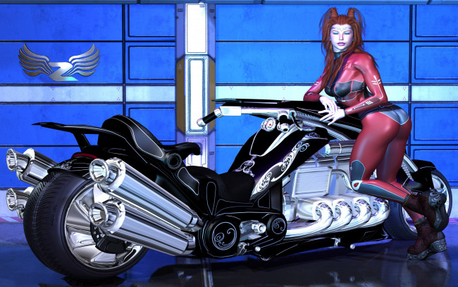 Обои картинки фото 3д графика, люди-авто, мото , people- car ,  moto, фон, взгляд, девушка