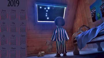 Картинка календари рисованные +векторная+графика мишка звезда окно игрушка кровать ребенок