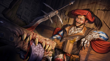 Картинка видео+игры the+witcher мужчина фон взгляд улыбка меч кружка