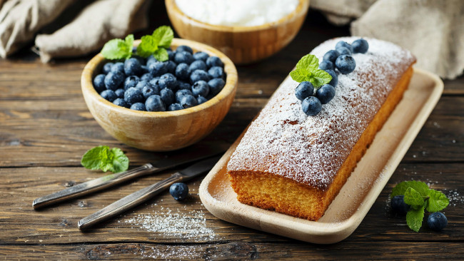 Обои картинки фото еда, пироги, черника, пирог, мята