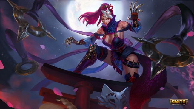 Обои картинки фото видео игры, smite, девушка, фон, взгляд, униформа, когти