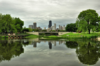 Картинка города чикаго+ сша река мост небоскребы