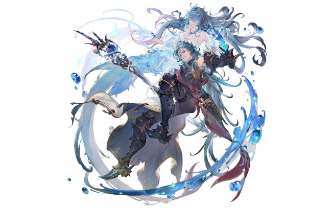 Обои картинки фото фэнтези, русалки, мужчина, посох, магия, русалка