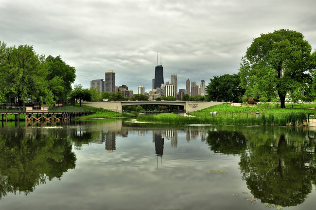 Обои картинки фото города, чикаго , сша, река, мост, небоскребы