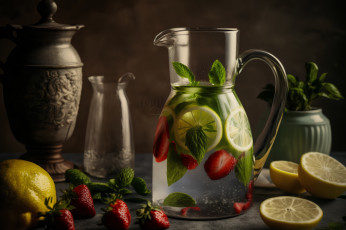 Картинка еда напитки клубника мята лимон компот