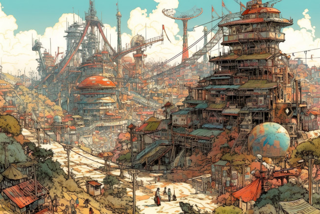 Обои картинки фото аниме, город,  улицы,  интерьер,  здания