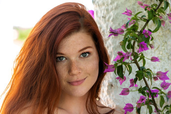 обоя девушки, mia sollis, рыжая, лицо, цветок