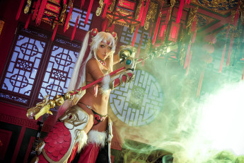 Картинка девушки nonsummerjack образ косплей наряд посох китай дым