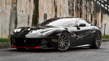 Картинка ferrari+f12+berlinetta+x+fi+exhaust+x+adv автомобили ferrari черный стена