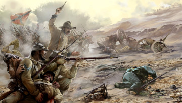 Картинка видео+игры american+conquest +divided+nation солдаты война армия флаг дым оружие пушки атака