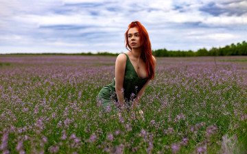 Картинка девушки -+рыжеволосые+и+разноцветные рыжая платье цветы луг