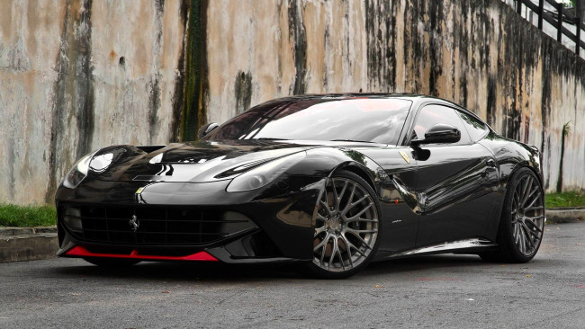 Обои картинки фото ferrari f12 berlinetta x fi exhaust x adv, автомобили, ferrari, черный, стена