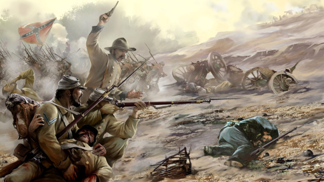 Обои картинки фото видео игры, american conquest,  divided nation, солдаты, война, армия, флаг, дым, оружие, пушки, атака