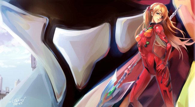 Обои картинки фото аниме, evangelion, soryu, asuka, langley, neon, genesis