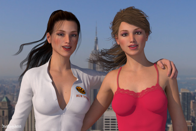 Обои картинки фото 3д графика, люди , people, улыбка, взгляд, девушки