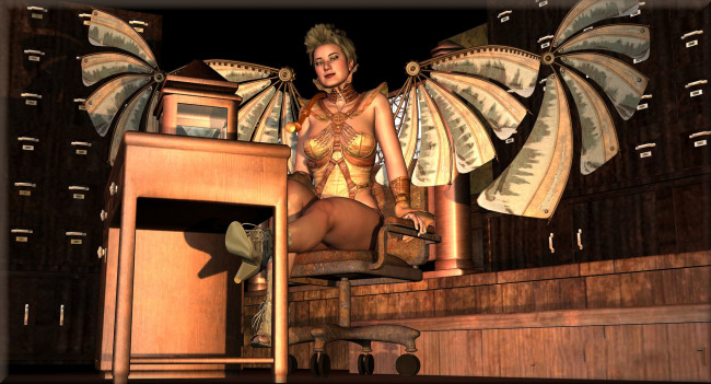 Обои картинки фото 3д графика, существа , creatures, девушка, крылья, взгляд, фон