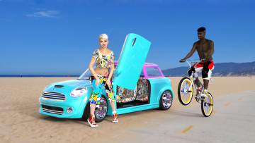 Картинка 3д+графика люди-авто мото+ people-+car+ +moto девушка взгляд фон