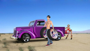 Картинка 3д+графика люди-авто мото+ people-+car+ +moto взгляд девушки фон