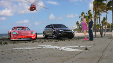 Картинка 3д+графика люди-авто мото+ people-+car+ +moto девушки взгляд фон