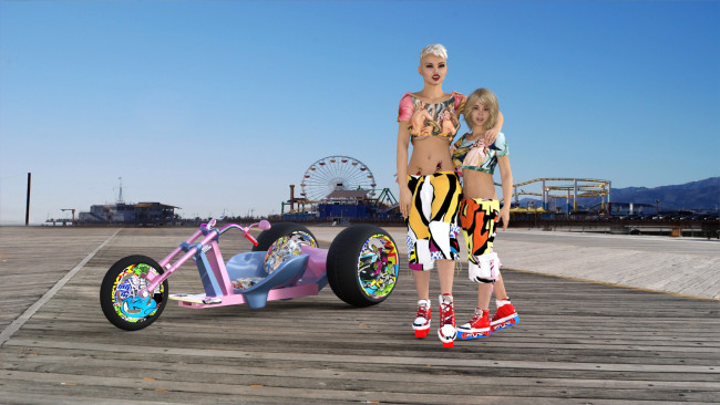 Обои картинки фото 3д графика, люди-авто, мото , people- car ,  moto, фон, взгляд, девушки