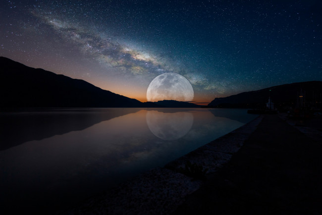 Обои картинки фото космос, луна, ночь