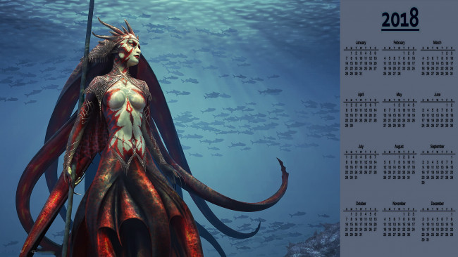 Обои картинки фото календари, фэнтези, существо, девушка