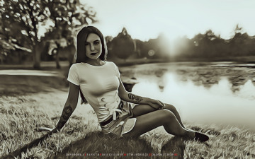 Картинка календари компьютерный+дизайн водоем девушка растение сидеть природа тату