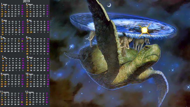 Обои картинки фото календари, фэнтези, полет, слон, черепаха