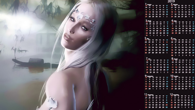 Обои картинки фото календари, фэнтези, водоем, девушка, взгляд