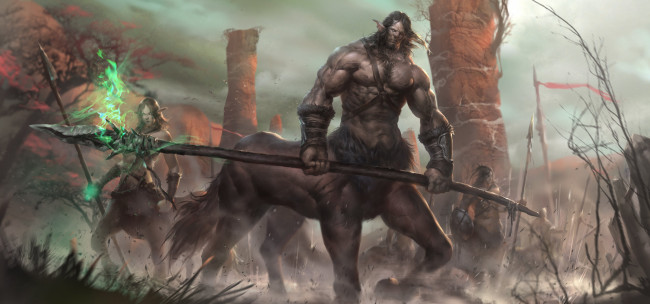 Обои картинки фото видео игры, dark and light, кентавры, оружие, колонны