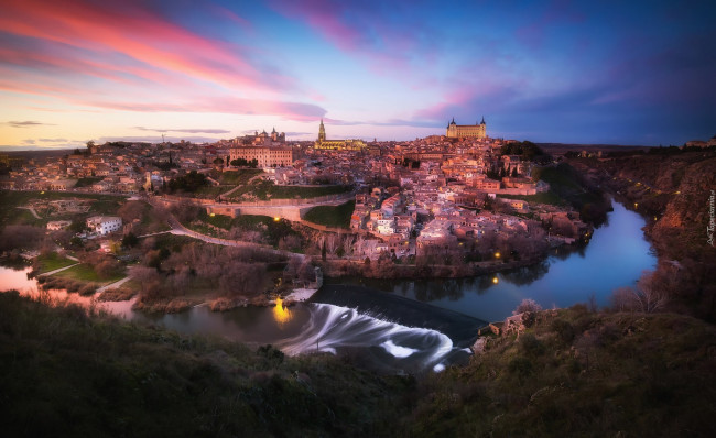 Обои картинки фото города, толедо , испания, закат, облака, панорама