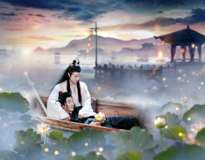 Картинка рисованное кино +мультфильмы вэй усянь лань ванцзы озеро лодка лотосы