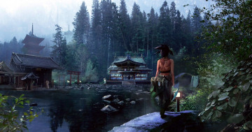 Картинка видео+игры league+of+legends akali озеро дорожка лес дома