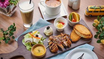 Картинка еда разное тосты кофе мясо суп