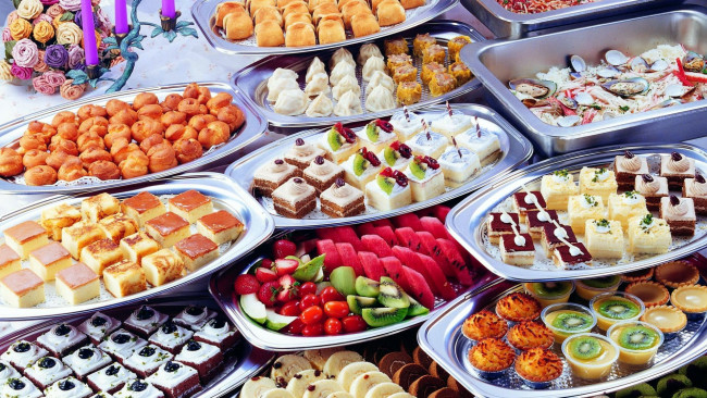 Обои картинки фото еда, разное, пирожные, фрукты, мидии, выпечка