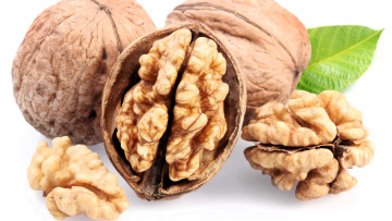 обоя еда, орехи,  каштаны,  какао-бобы, грецкие, ядро, скорлупа, лист