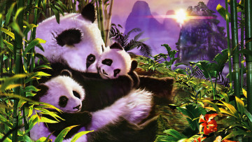 обоя 295783, рисованное, животные,  панды, панда