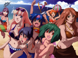 Картинка аниме macross frontier девушки купальник