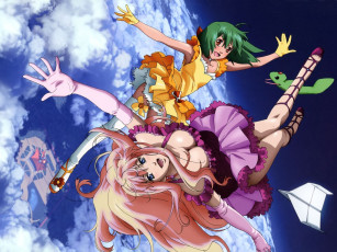 Картинка аниме macross frontier девушки облака