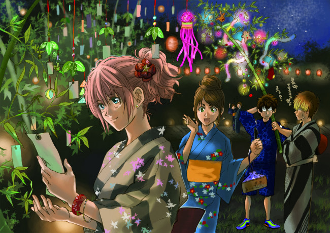 Обои картинки фото аниме, *unknown, другое, девочки, мальчики, кимоно