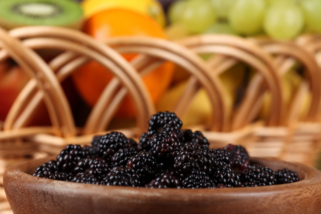 Обои картинки фото еда, ежевика, ягоды, миска