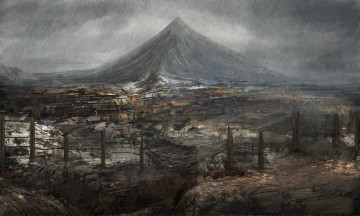 Картинка фэнтези пейзажи ограждение гора