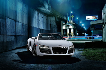Картинка audi+r8+v10 автомобили audi ночь улица авто