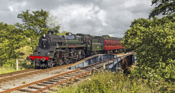 Картинка техника паровозы вагоны паровоз тоннель рельсы горы