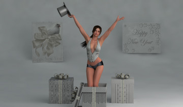 Картинка 3д+графика праздники+ holidays подарок взгляд девушка